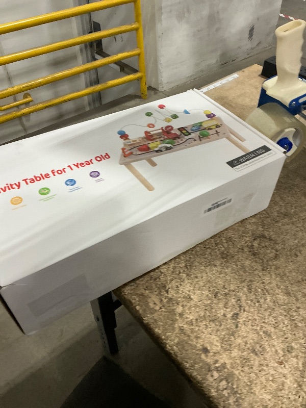 Photo 1 of ****MISSING SCREWS*** Activity Table for 1 Year Old, 8 in 1 Wooden Montessori Learning Table with Shape Sorter, Cars, Sensory Development Bead Maze Toy for Toddlers 1-3 Birthday Gift