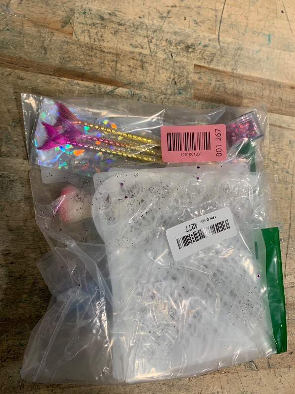 Photo 1 of Mermaid Scale Stencil Set 9 Pieces Reusable Mermaid Face Makeup Stencils Fish Scale Templates, 3 Bottles Glitter and 4 Pcs Eye Makeup Brushes - Women Girl Cute Make Up DIY Tool Set