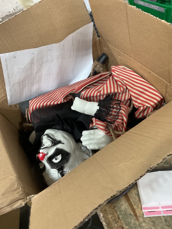 Photo 1 of [Sound Activated] 2 Pack Hanging Halloween Decorations Outdoor, 40" Hanging Swinging Clown and Girl Ghosts Decor with Lighted Up Eyes Creepy Sound Expressions for Halloween Party Porch Haunted House