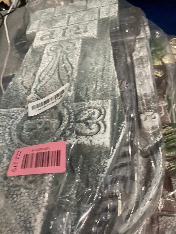 Photo 1 of ***PARTIAL SET/ HAS BROKEN PIECES***** AYOGU 17” Halloween Foam RIP Graveyard Tombstones, 5 Pack Tombstone with 10 Metal Stakes for Halloween Decorations