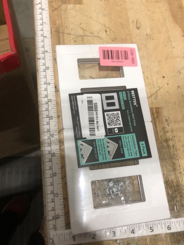 Photo 1 of [4 Pack] BESTTEN 2 Gang Screwless Decorative Wall Plate, Mid-Size H4.88" x W4.93", USWP6 Gloss Snow White, Faceplate Cover for Decorator Receptacle Outlet & Switch