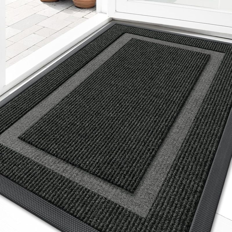Photo 1 of  Front Door Mat Indoor Outdoor Entrance, Waterproof All-Season, All-Weather Doormat, Sturdy Natural Rubber, Fade Resistant, Low Profile, Easy Clean Patio Porch Entryway Mat,  Black