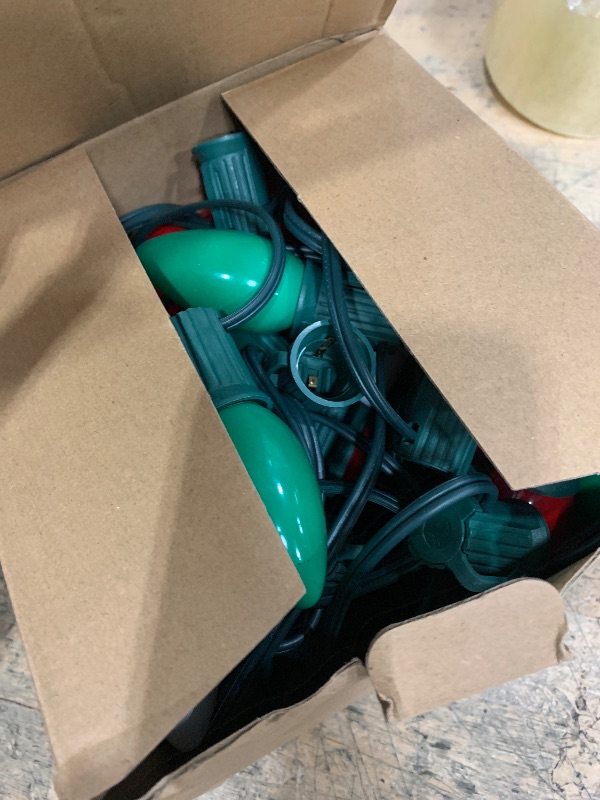 Photo 1 of ***PARTS ONLY***C9 LED Christmas String Lights Outdoor, 25Ft Vintage Lights With 26 Red White and Green Bulbs, Hanging Lights for House Patio Garden Holiday Party Pathway Decor