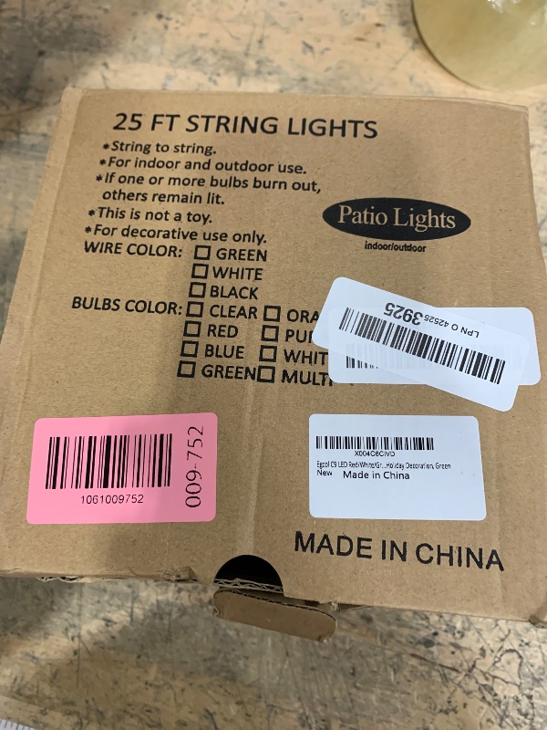 Photo 1 of ***PARTS ONLY***C9 LED Christmas String Lights Outdoor, 25Ft Vintage Lights With 26 Red White and Green Bulbs, Hanging Lights for House Patio Garden Holiday Party Pathway Decor