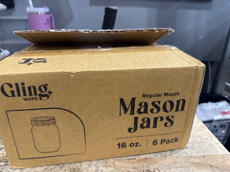 Photo 1 of [6 Pack] 16 oz. Regular-Mouth Glass Mason Jars with Metal Airtight Lids and Bands for 1 Pint Canning, Preserving, & Meal Prep