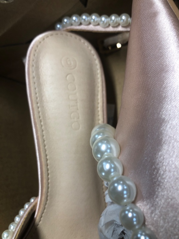 Photo 1 of (see all images) Coutgo Womens Pearl Kitten Heels Closed Pointed Toe Wedding Bride Dress Shoes Ankle Strap Satin Pumps, Pink, Size 6