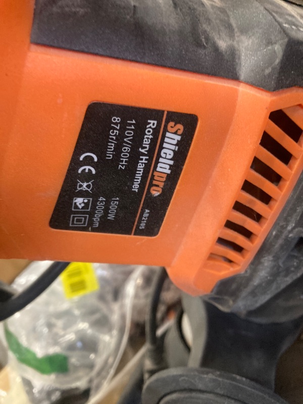Photo 1 of * FOR PARTS * SHIELDPRO 1-1/4 Inch SDS-Plus 13 Amp Rotary Hammer Drill Heavy Duty, Safety Clutch 3 Functions with Vibration Control,Including Grease, Flat Chisels, Point Chisels and 3 Drill Bits