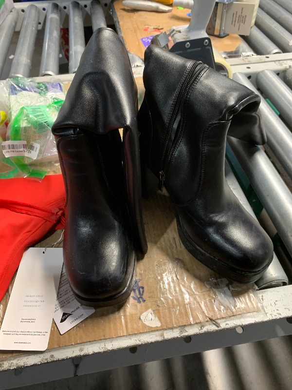 Photo 1 of ***(HEAVILY USED/ MINOR DAMAGE)***
SOVANYOU Black Leather Boots Platform Knee High Boots for Women Chunky Block Heeled Boots Square Toe Go-Go Boot High Heel Tall Boots Side Zip