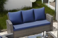 Photo 1 of 1 OF 2
Wisteria Lane 5 Piece Patio Furniture Set, Wicker Outdoor Patio Conversation Furniture Set, All Weather Outdoor Patio Sofa with Cushion and Glass Table, Blue