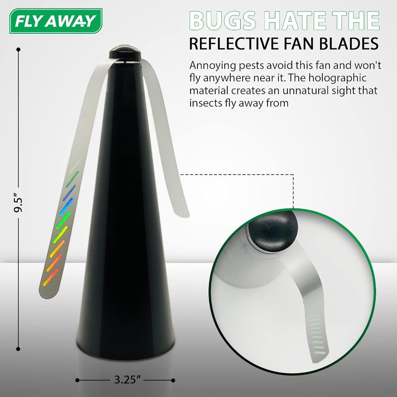 Photo 1 of  Outdoor Fly Repellent Fan, Outside or Inside Table use, Restaurant, Barbeque, Events, Deter Flies, Wasps, Bees, Other Moscas and Bugs Away, Battery Operated, Tabletop, Hanging Hook.