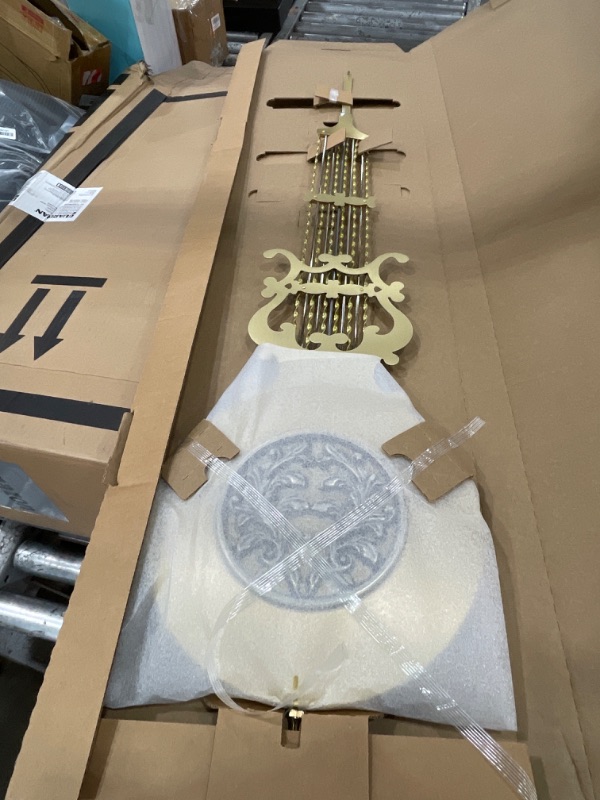 Photo 1 of ***1 BROKEN MIRROR AND MISSING KEY***Howard Miller Vuchinich Grandfather Clock II, Wood Finish with Triple Chime Movement Floor Clocks, Swan-Neck Pediment Perfect for Home Decor, Living Room & Office Heirloom Modern Timepiece