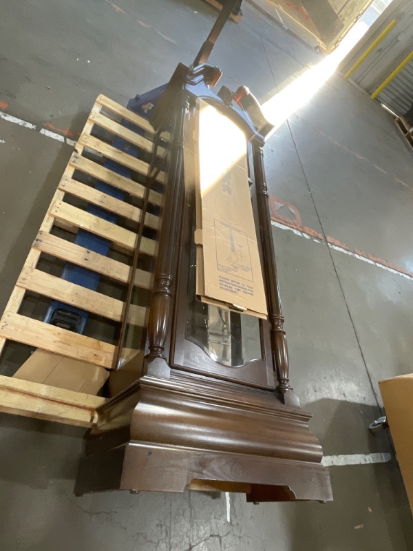 Photo 1 of ***1 BROKEN MIRROR AND MISSING KEY***Howard Miller Vuchinich Grandfather Clock II, Wood Finish with Triple Chime Movement Floor Clocks, Swan-Neck Pediment Perfect for Home Decor, Living Room & Office Heirloom Modern Timepiece