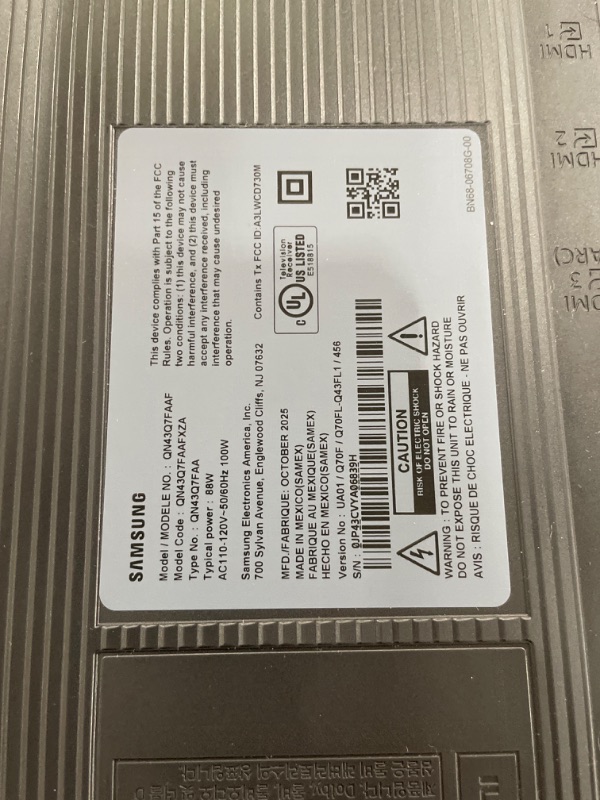 Photo 1 of ***DAMAGED***Samsung 43-Inch Class QLED Q7F Series Samsung Vision AI Smart TV (2025 Model, 43Q7F) Quantum HDR, Object Tracking Sound Lite, Q4 AI Gen1 Processor, 4K upscaling, Gaming Hub, Alexa Built-in