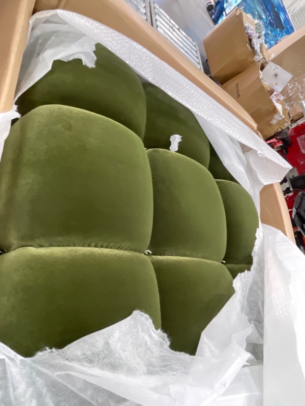 Photo 1 of ***INCOMPLETE***Jennifer Taylor Home Marcel 109.5" Bubble Modular Modern Chaise Single Arm 3-Piece Sofa, Olive Green Performance Velvet