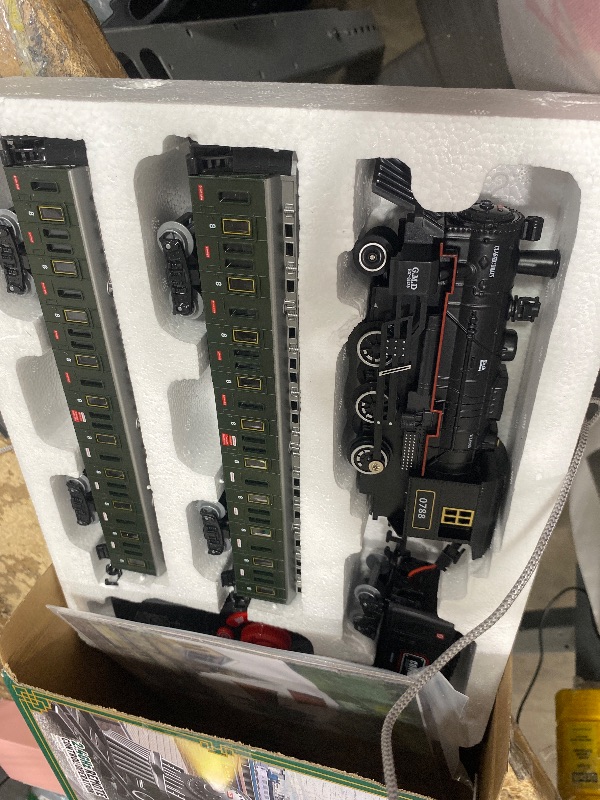 Photo 1 of (parts only) Electric Train Sets Remote Control for Kids Metal Alloy Christmas Train Toys Steam Locomotive Glowing Passenger Carriages Luxury Tracks Light & Sounds Rechargeable Birthday Gifts for Boys Girls Green