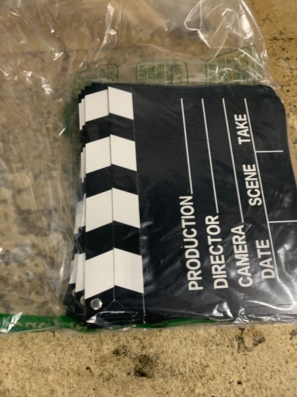 Photo 1 of 10 Pieces Movie Film Clap Board, 7 x 8 Inch Cardboard Movie Clapboard Directors Clapper Writable Cut Action Scene Board for Movies Films Photo Props(White)