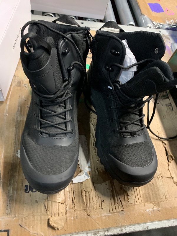 Photo 1 of ***(HEAVILY USED/ MINOR DAMAGE)***Coostar Tactical Boots for Men Lightweight Military Combat Boot Side Zipper Motorcycle Hiking Work Boots Waterproof 8 Inches Black Size 10.5
