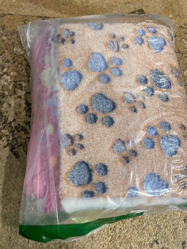 Photo 1 of 1 Pack 3 Blankets Super Soft Fluffy Premium Fleece Pet Blanket Flannel Paw Printed Throw for Dog Puppy Cat (Medium 30x20'', Brown, Pink, White)