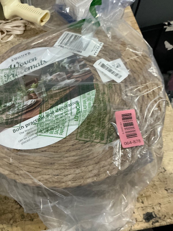 Photo 1 of 13 in Round Woven Placemats Plate Chargers Set of 12, Boho Farmhouse Rustic Woven Place Mats for Kitchen Dining Party Table Decor, Rattan Wicker Table Mats Jute Braided Chargers for Dinner Plates