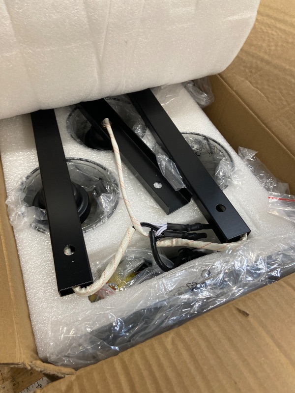 Photo 1 of 5-Light Dining Room Light Fixture/Chandelier Over Table, Island Lighting Hanging for Farmhouse Linear Chandeliers Matte Black Rustic Wood Ceiling Pendant Light Fixtures, with Clear Glass Shade