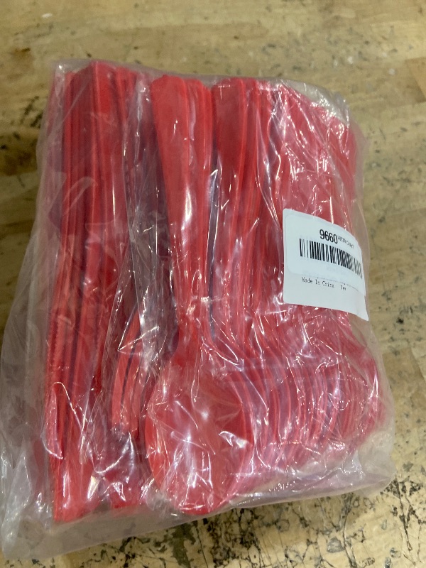 Photo 1 of Disposable Plastic Silverware, Heavy Duty Red Plastic Cutlery Set Includes 50 Forks 50 Knives 50 Spoons for Birthday Wedding Party Picnics (150, Red)