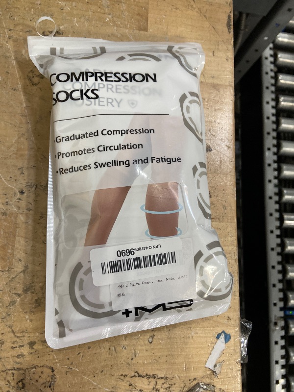 Photo 1 of +MD 2 Pairs Compression Socks for Women & Men Medical Grade 20-30 mmHg, Open-Toe knee High Stocking, Support for edema, Varicose Veins, Nude, Small