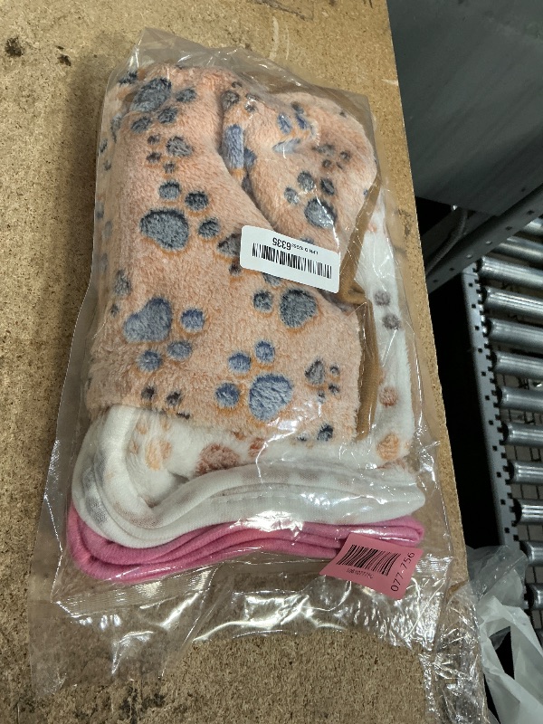 Photo 1 of 1 Pack 3 Blankets Super Soft Fluffy Premium Fleece Pet Blanket Flannel Paw Printed Throw for Dog Puppy Cat (Small 23x16'', Brown, Pink, White)