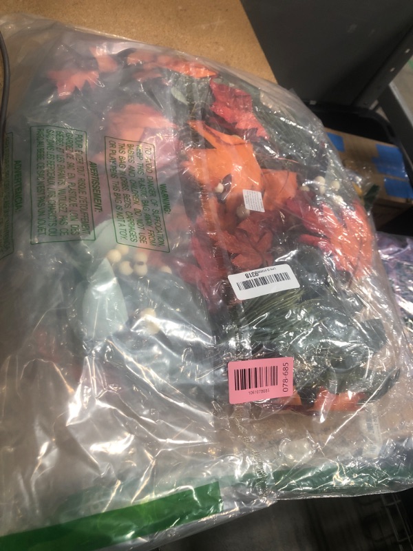 Photo 1 of Realistic Fall Garland for Mantle 6 Ft Fall Maple Leaves Garlands with Lights/Timer Pumpkin Garland for Thanksgiving Outdoor Indoor Table Fireplace Autumn Decor Fall Decorations for Home Porch