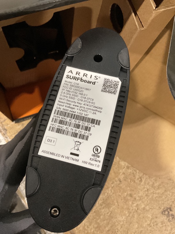 Photo 1 of ARRIS (G18) - Cable Modem Router Combo - Fast DOCSIS 3.1 Multi-Gigabit WiFi 6 (AX1800), Approved for Comcast Xfinity, Cox, Spectrum & More