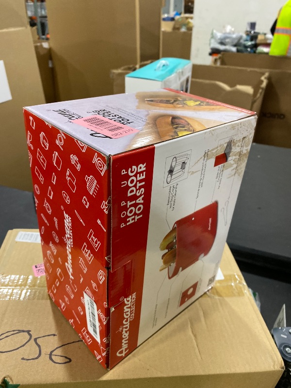 Photo 1 of Elite by Americana ECT-542R Retro Pop-Up Hot Dog and Bun Toaster Cooker Machine with Tongs, Heat Veggie Links Kosher Beef Turkey Sausages Bratwurst, 2 Slice, Red