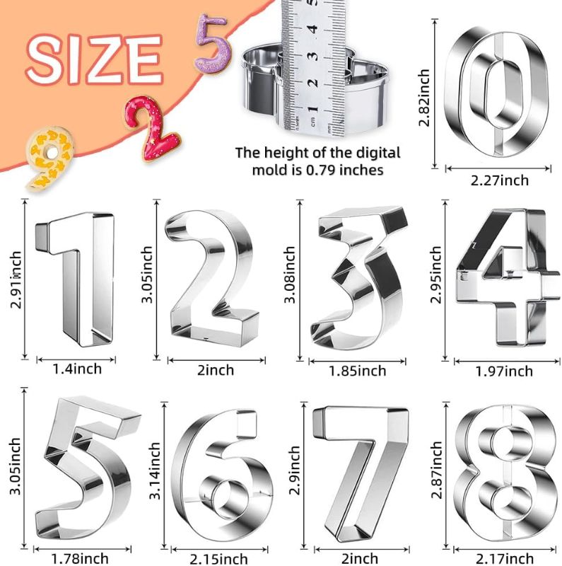 Photo 1 of 0-9 Number Cookie Cutters Set 3 Inch, 9PCS Stainless Steel Metal Number Cutters for Birthday Cake,Cake Topper,Baking Decorating,Fondant,Digit cookie cutters