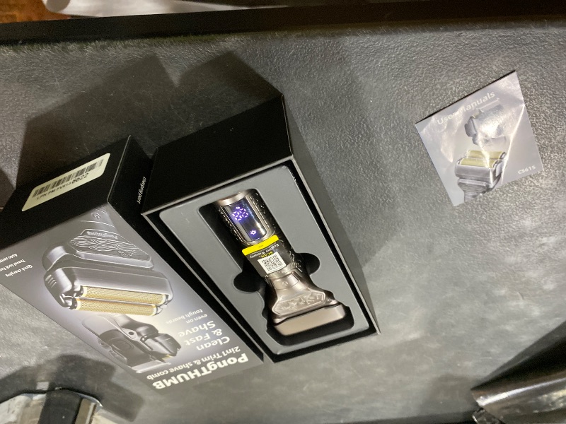 Photo 1 of PongTHUMB Electric Razor for Men with Pop-Up Trimmer: Rechargeable Cordless Foil Shaver for Face - Wet/Dry/Anti-Slip Waterproof Shavers with LED Display - Metal Handheld Design Light Gray