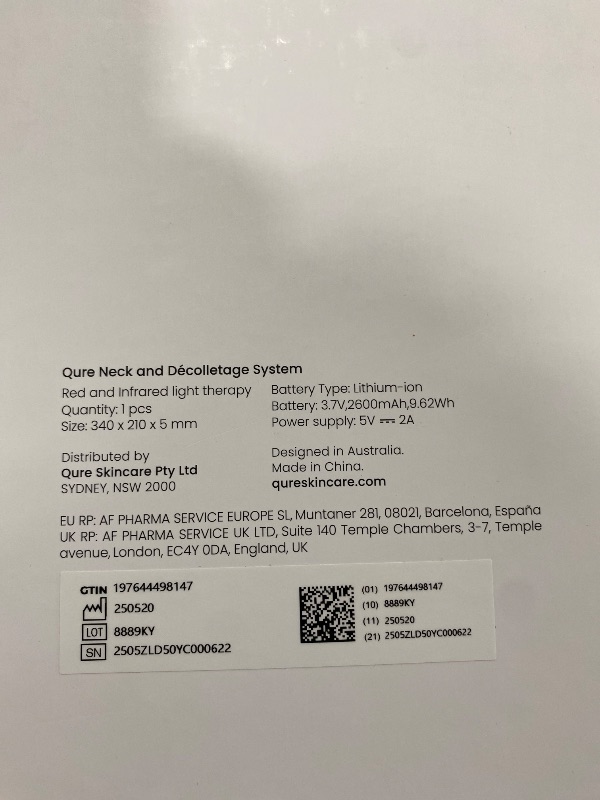 Photo 1 of Qure Neck & Décolletage & Chest LED System, Red Light Therapy with 2 Wavelengths of Light, Red 633nm and Near-Infrared 830nm