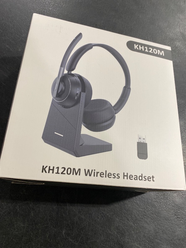Photo 1 of (2025 Upgraded) Wireless Headset with Mic for Work, Bluetooth Headset with Noise Canceling Microphone with Dongle, Charging Base & Mic Mute, Wireless Headphones for Work from Home/PC/Computer