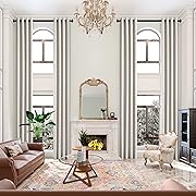 Photo 1 of MAIHER Faux Linen High Ceiling Curtains 16ft Length Extra Long for Living Room, 192 Inches Long Off White Thermal Insulated 2 Story Curtains 50" W x 192" L, 1Panel