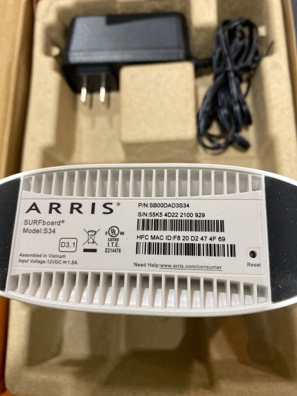 Photo 1 of Arris Surfboard S34 DOCSIS 3.1 Multi?Gig Cable Modem | 2.5Gbps + 1Gbps Ethernet Ports | Xfinity, Cox, Spectrum for Cable Internet Plans up to 2.5Gbps Next Gen Upstream. Modem Only, Router Required