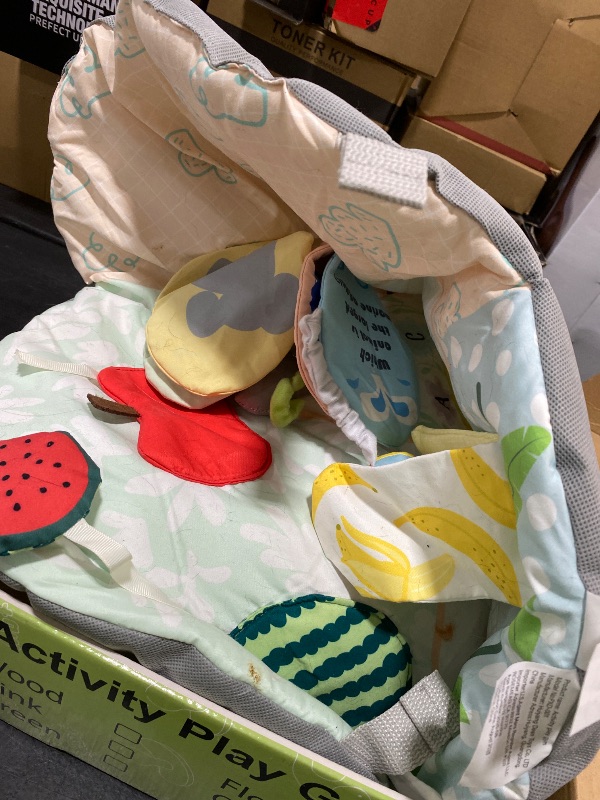 Photo 1 of Baby Play Gym & Activity Mat, 5 Developmental Zones Tummy Time Mat with 4 Detachable Sensory Toys, Early Skills & Sensory Development Mat, Newborn Essentials Baby Shower Gift