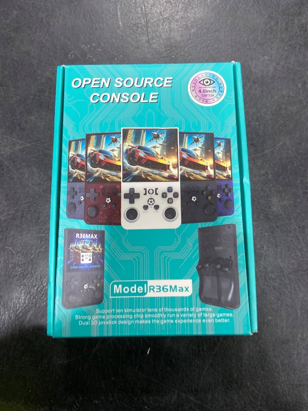 Photo 1 of ?R36MAX 4000mAh Portable Rechargeable Handheld Retro Game Console,Comfort Non-Slip Handheld Standing Retro Game Console with 64G TF Car,4.0-inch Screen,for Office,Purple Gray