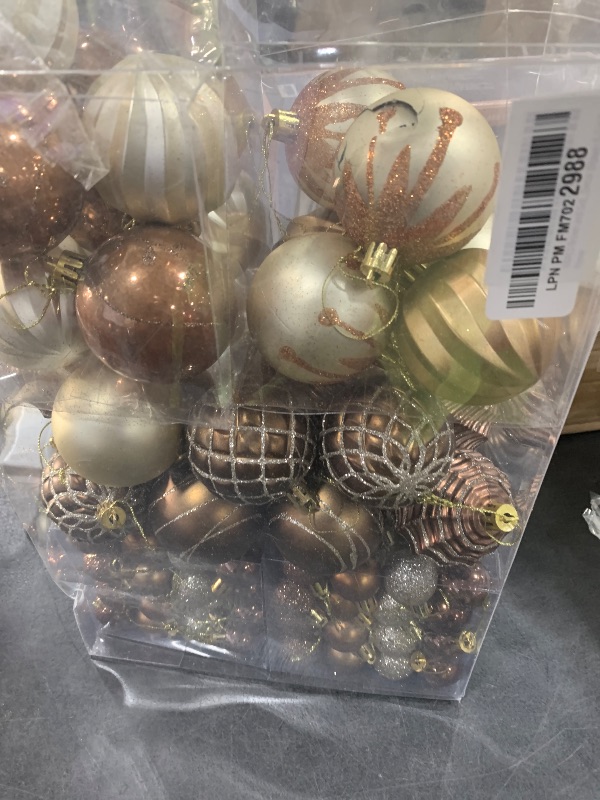 Photo 1 of 100PCS Brown and Gold Christmas Ornaments Set, Shatterproof Christmas Ball Ornaments Bulk, Assorted Decorations Baubles Hanging Ornaments for Christmas Trees Holiday Party Decor (Brown & Gold)