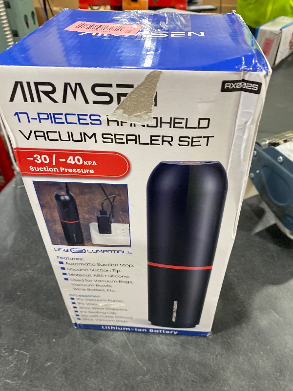 Photo 1 of AIRMSEN Handheld Vacuum Sealer with 1.4L Glass Vacuum Container and 11 PCS Reusable Sous Vide Bags, Compact Vacuum Sealer Machine for Food Storage