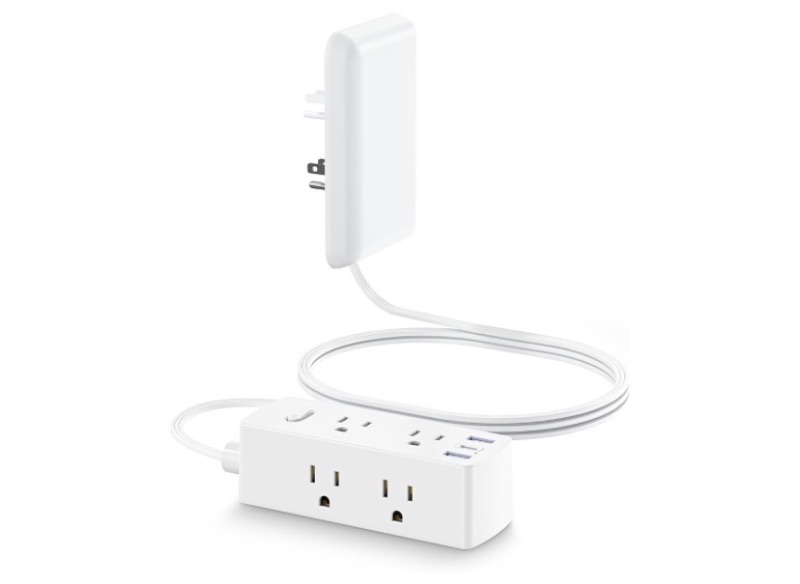 Photo 1 of 20FT Flat Extension Cord with Outlet Cover, Flat Plug Power Strip with 6 Outlets and 3 USB Ports, 2000 Joules Surge Protector, Hidden Outlet Extender for Tight Spaces