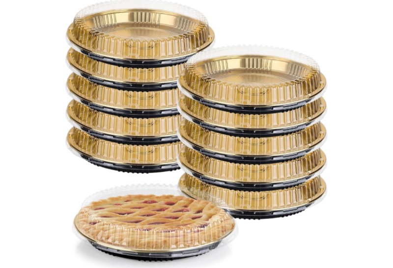 Photo 1 of 10 Pcs Disposable Pie Carrier with Clear Lid 12 Inch Round Pie Carrier Pies Holder with Lids for Cake Pizza Candy Salads Meal Prep, Gold