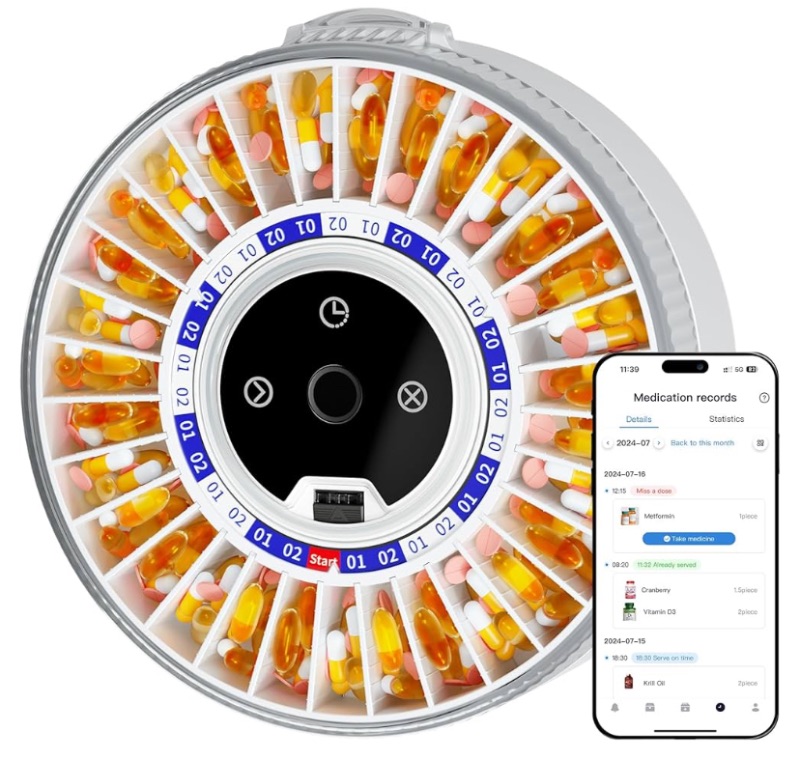 Photo 1 of Colorwing® 2025 Smart Pill Dispenser for Seniors - 31-Slot Automatic Medication Organizer with Bluetooth Alarms, Fingerprint & Mechanical Dual Lock, Daily Timed Dispenser (Elderly-Friendly Design)