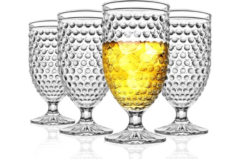 Photo 1 of Hobnail Glass Goblets 16.9 Oz, Stemmed Water Glasses, Iced Tea Goblets, Vintage Drinking Glasses for Beverages, Set of 4 (Clear)