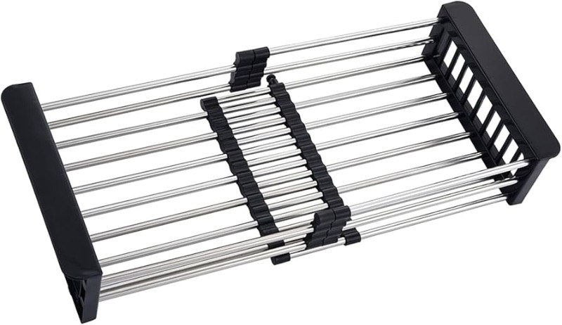 Photo 1 of Dish Drying Rack, Stainless Steel Drainer for 12.5"-20.5" Sinks, Kitchen Countertop Organizer for Dishes, Vegetables, and Fruits (Black & Large Size)