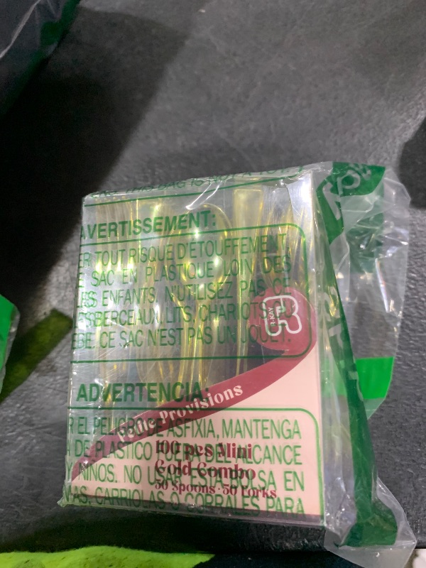 Photo 1 of 100 Combo Pack 50 Gold Mini Forks And 50 Gold Mini Spoons 4 Inch Dessert Forks And Spoons - Heavy duty Mini Cutlery, Tastings, Cocktails, Dessert Cups.