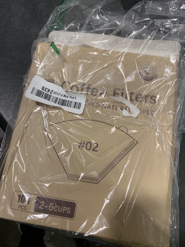 Photo 1 of #2 Coffee Filters 02 Cone Paper 100 Count 2-6 Cups Coffee Filter Unbleached Disposable Paper Fits for Ninja, Drip and Pour Over Coffee Maker