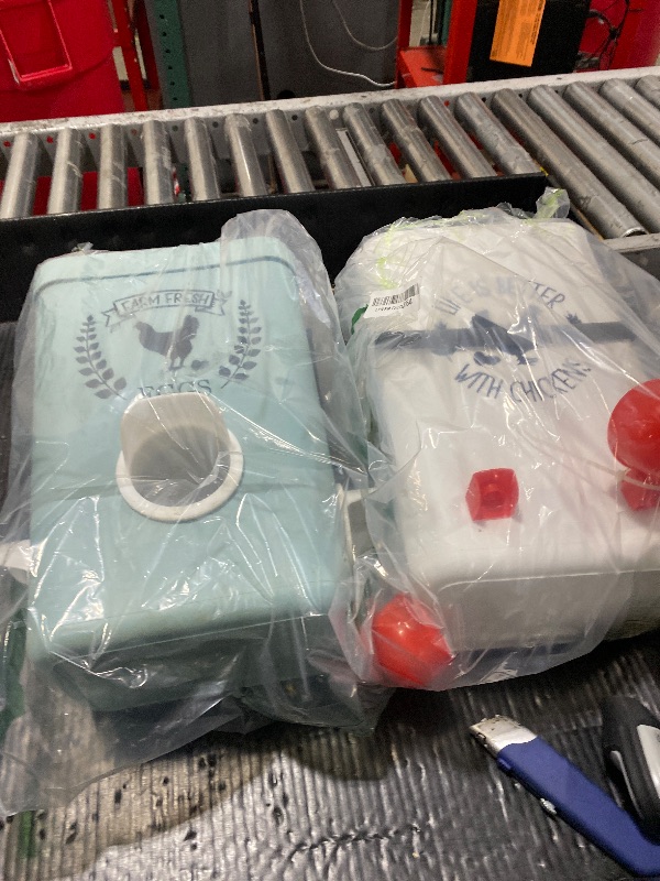 Photo 1 of ?Tgeyd Chicken Feeder and Chicken Waterer Set (3 Gallon/26 Pounds) - Hanging Automatic Chicken Feeder No Waste - Chicken Coop Accessories - Poultry Waterer