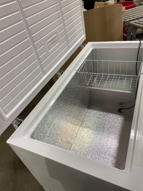 Photo 1 of *NONFUNCTIONAL** 14 cu ft Chest Freezer - White, Large Storage for Families, Space-Saving Flat Back, Front Drain, Garage Ready - By Hamilton Beach