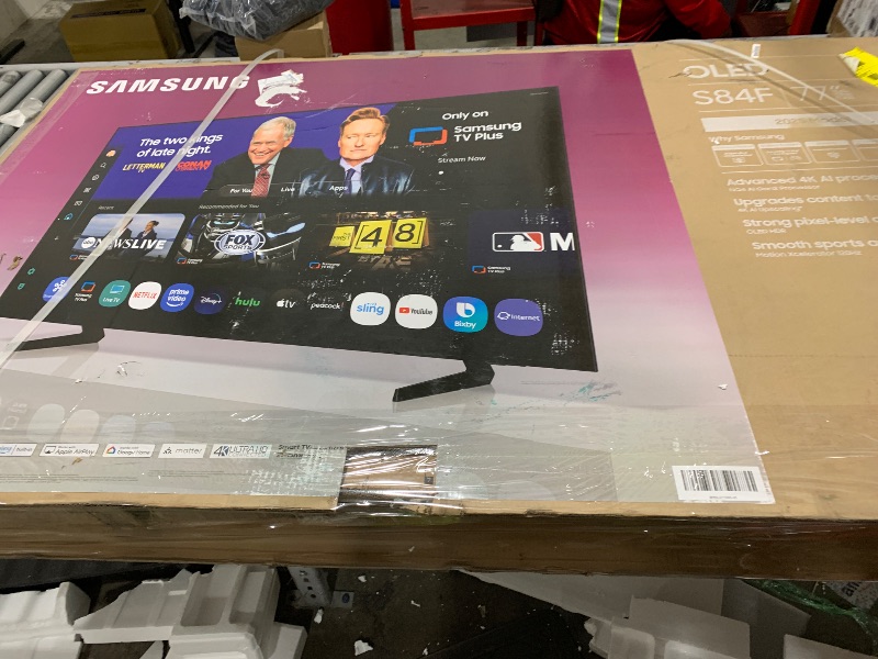 Photo 1 of **INCOMPLETE, DAMAGED** SAMSUNG 77-Inch Class OLED S84F Series Samsung Vision AI Smart TV (2025 Model, 77S84F) NQ4 AI Gen2 Processor, 4K AI Upscaling, OLED HDR, Pantone Validated, Motion Xcelerator 120Hz